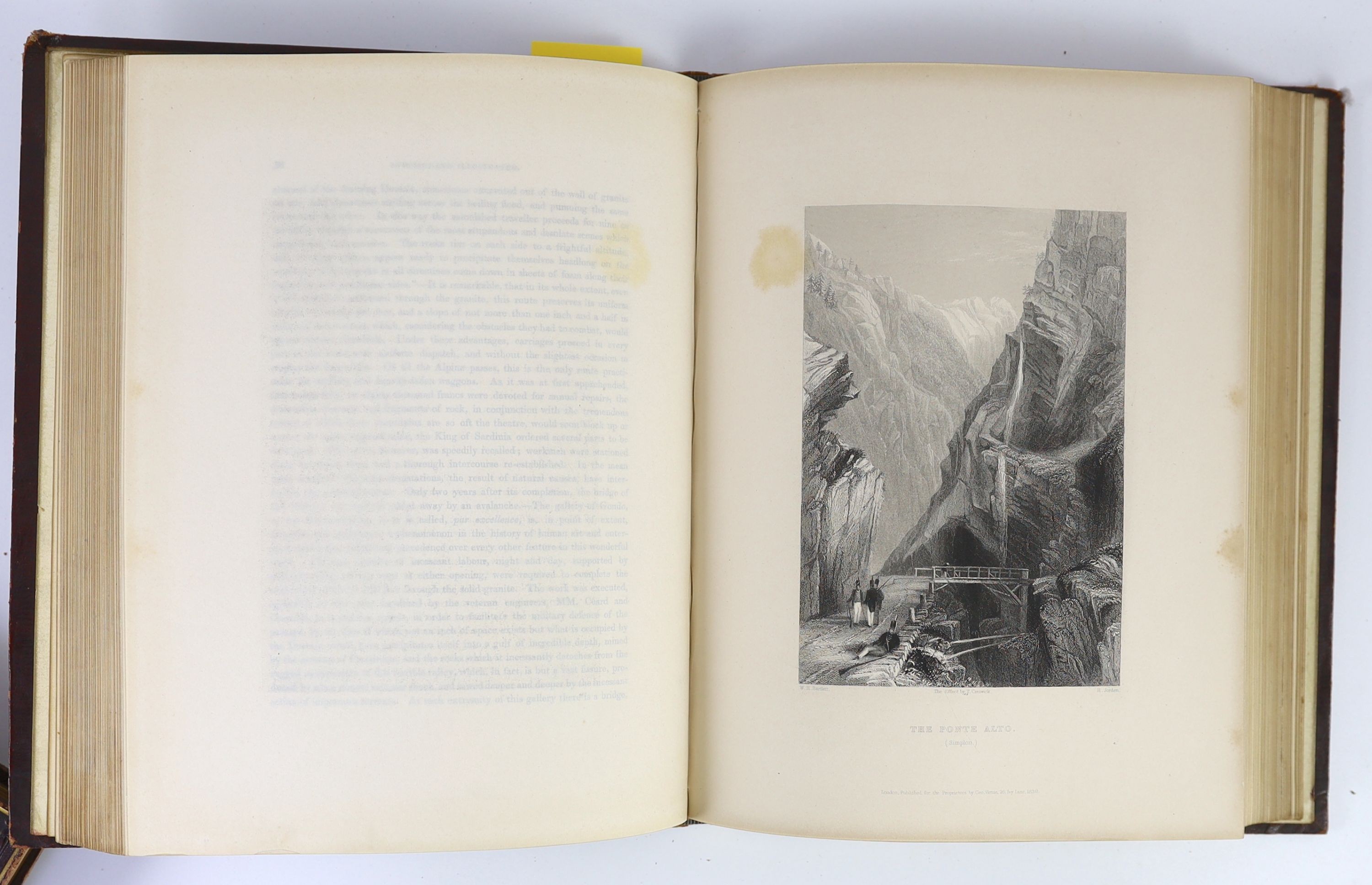 Ansted, Alexander - The Riviera, one of 50, 4to, original buckram, with 20 signed etchings, Seeley & Co., London, 1894, and Beattie, William - Switzerland, 2 vols, illustrated by W.H. Bartlett, 4to, embossed red morocco,